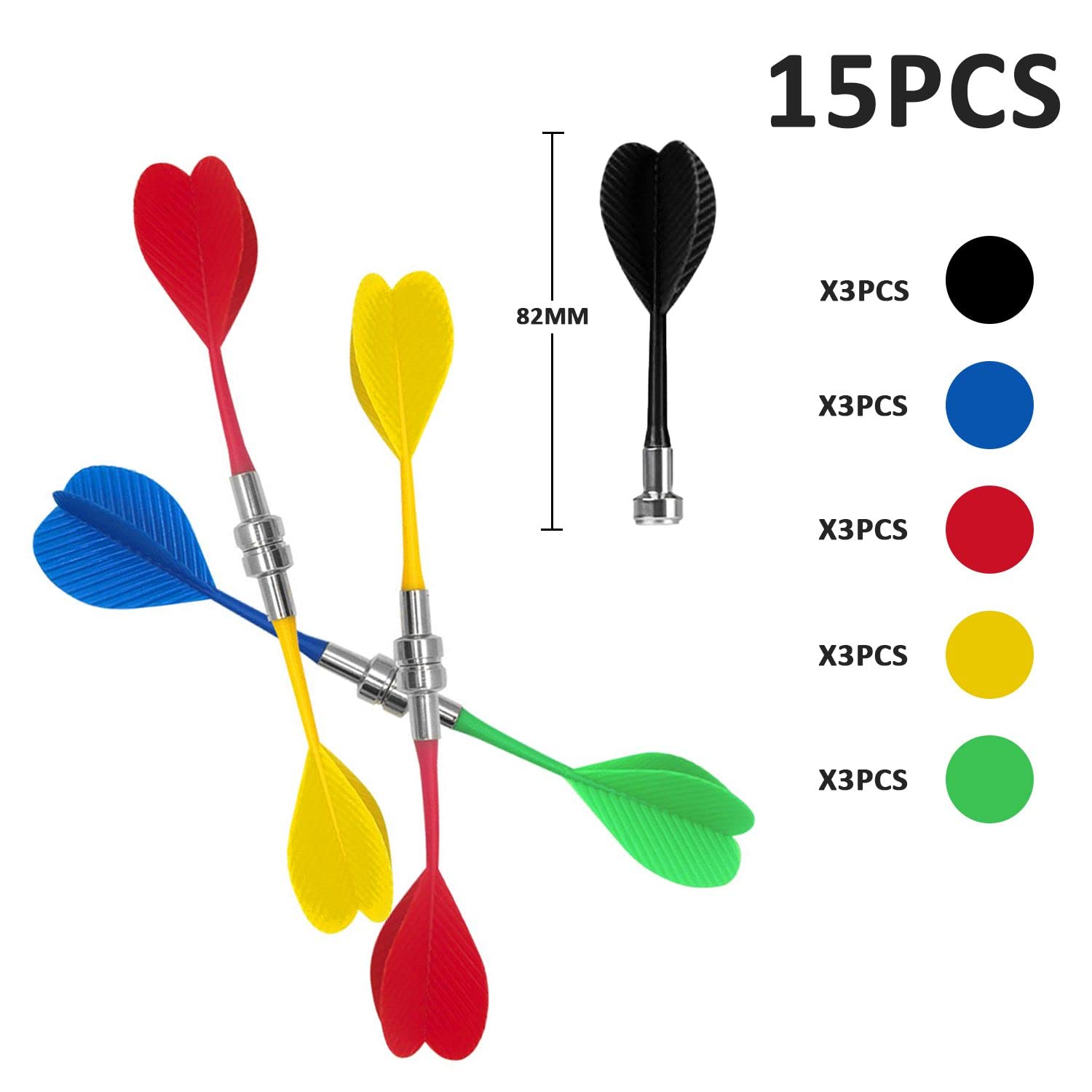 Juego de 15 Dardos magnéticos de Repuesto para Blanco de Interior, 5 Colores Mezclados (Verde, Rojo, Amarillo, Azul, Negro)