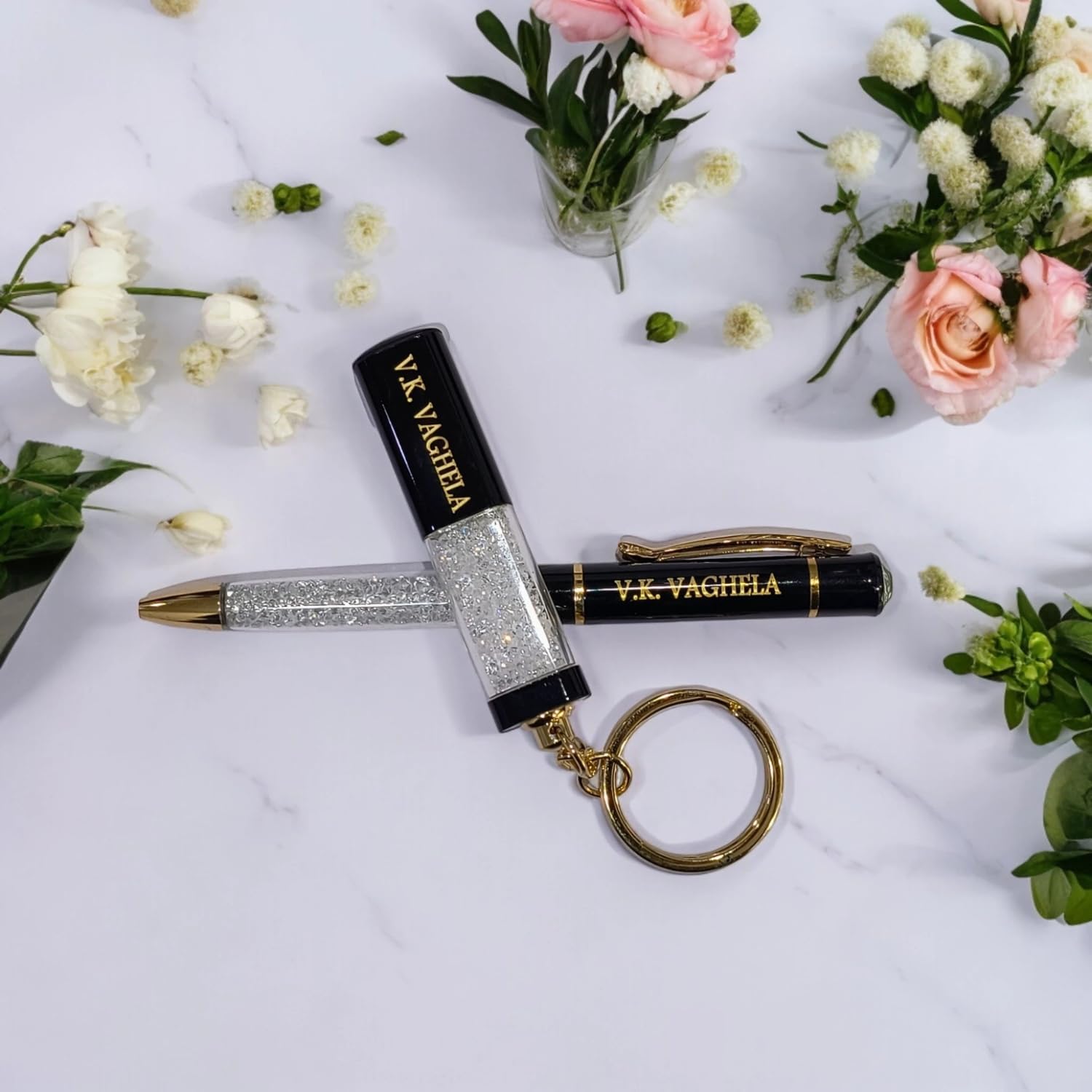 Vivatra Custom Pen & Keychain with Name Engraving | Personalized Gift Set for Diwali, Corporate Employees, Doctors, Friends, Brother, Sister | Pen for Office, Birthday, and Festive Gifting (Style 2) 2