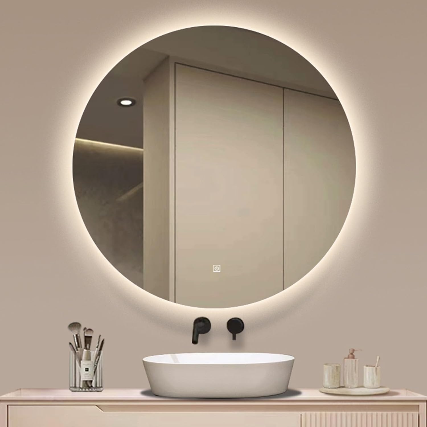 LED Bathroom Mirror Wall Mirror with Lights, Round Black