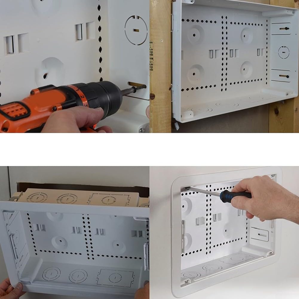 Einbau-TV-Media-Box, 22,9 cm, Medien-Gehäuse, Elektrobox, Kabelmanagement-Box, Doppelzweck-Wandgehäuse für TV-Gerätespeicherung und Medienverteilung, Medienbox, Weiß