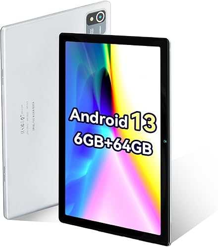 XCX Tablet Android 13, tableta de 10 pulgadas con procesador de 4 núcleos de 64 bits, 64 GB ROM 6 GB RAM Tablet Android, WiFi, Bluetooth, USB-C