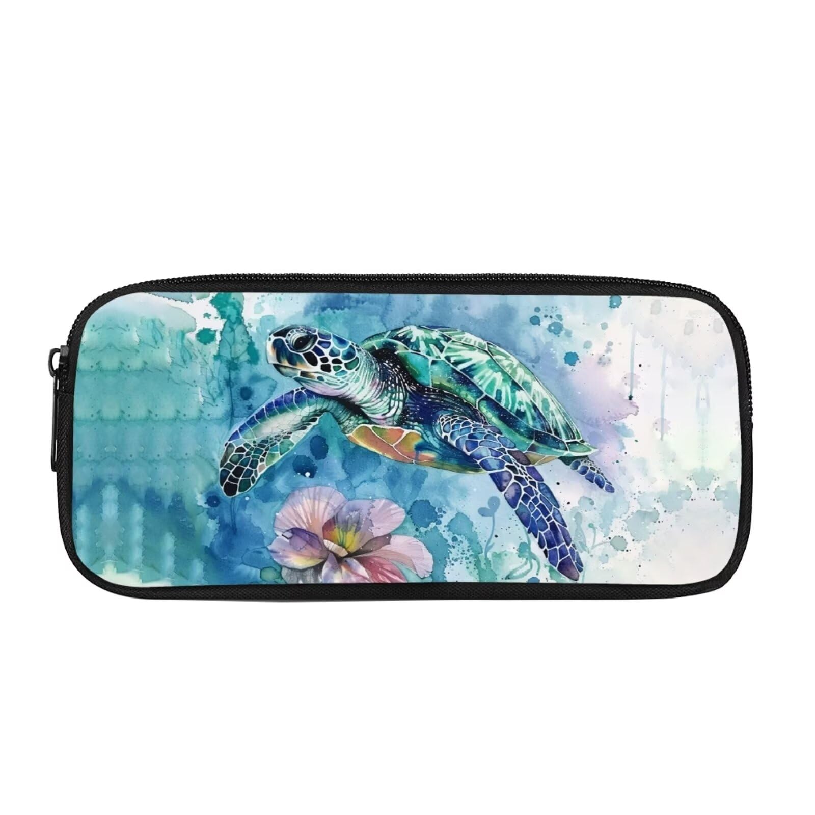 Showudesigns Sea Turtle Pencil Pouch for Girls Boys Pen Cases Reusable Cosmetics Bag with Zipper Large Capacity Coin Purse Flower Pencilcases Study Accessories Stationery Bag — image 1