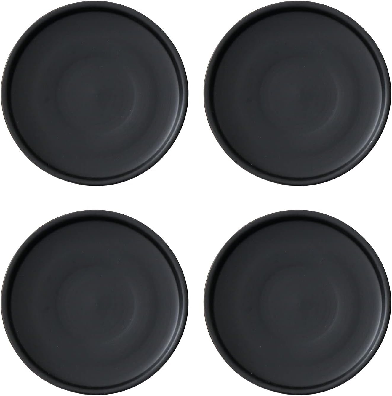 Woiida 4 Inch Black Ceramic Saucer 4 Pack - Drainage Tray for Plant Pot