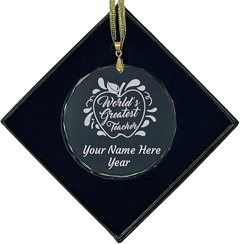 LaserGram Adorno de Navidad de vidrio personalizado, el mejor maestro del mundo, idea de regalo grabada con láser personalizada (forma redonda)