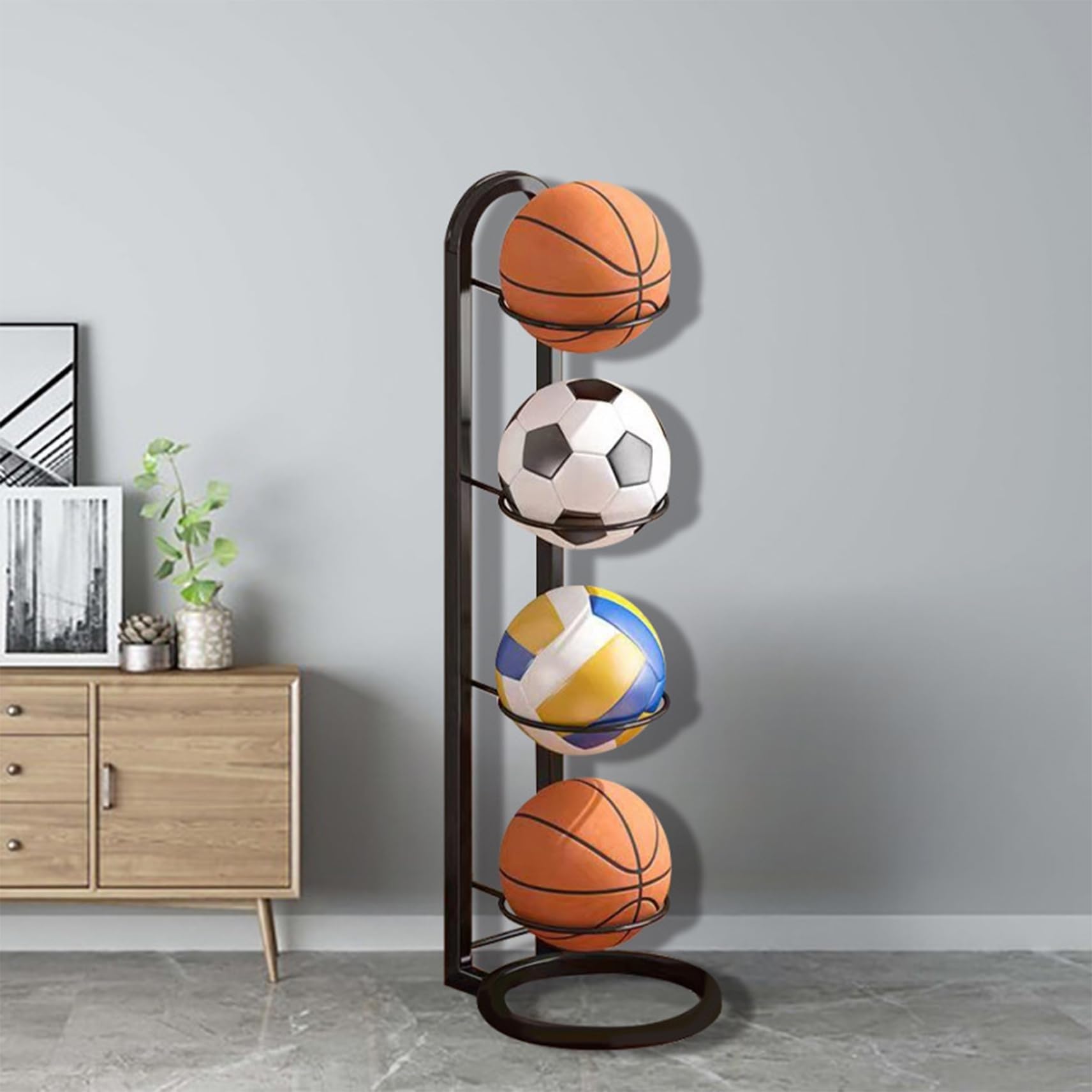 Fußballständer,Basketballständer 4-lagig,Aufbewahrungsrahmen For Sortieren Und Sortieren Von Ballausrüstung,Hochleistungs-Basketballständer Aus Kohlenstoffstahl,Nagelfrei,Vertikales Mehrzweck-Ballrega