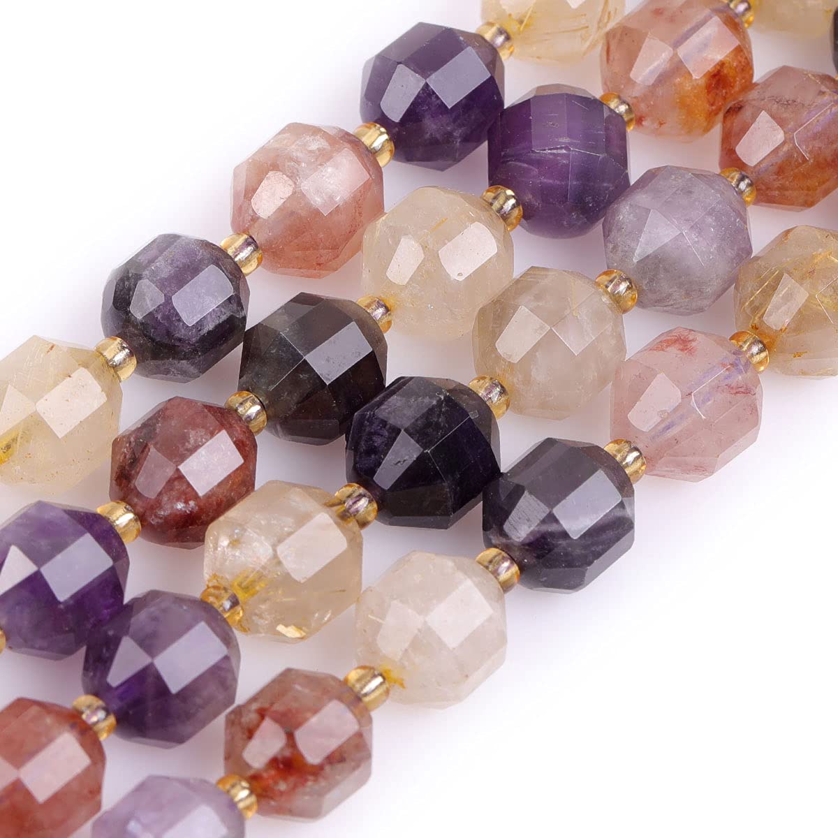 JOE FOREMAN 10mm Bicone Hand Faceted Genuine Mixed Auralite23 Auralite 23 Quartz Beads Natural Gemstone Beads for Jewelry Making Adults Bulk Full 15" Strand Energy Stone Healing Power Crystals