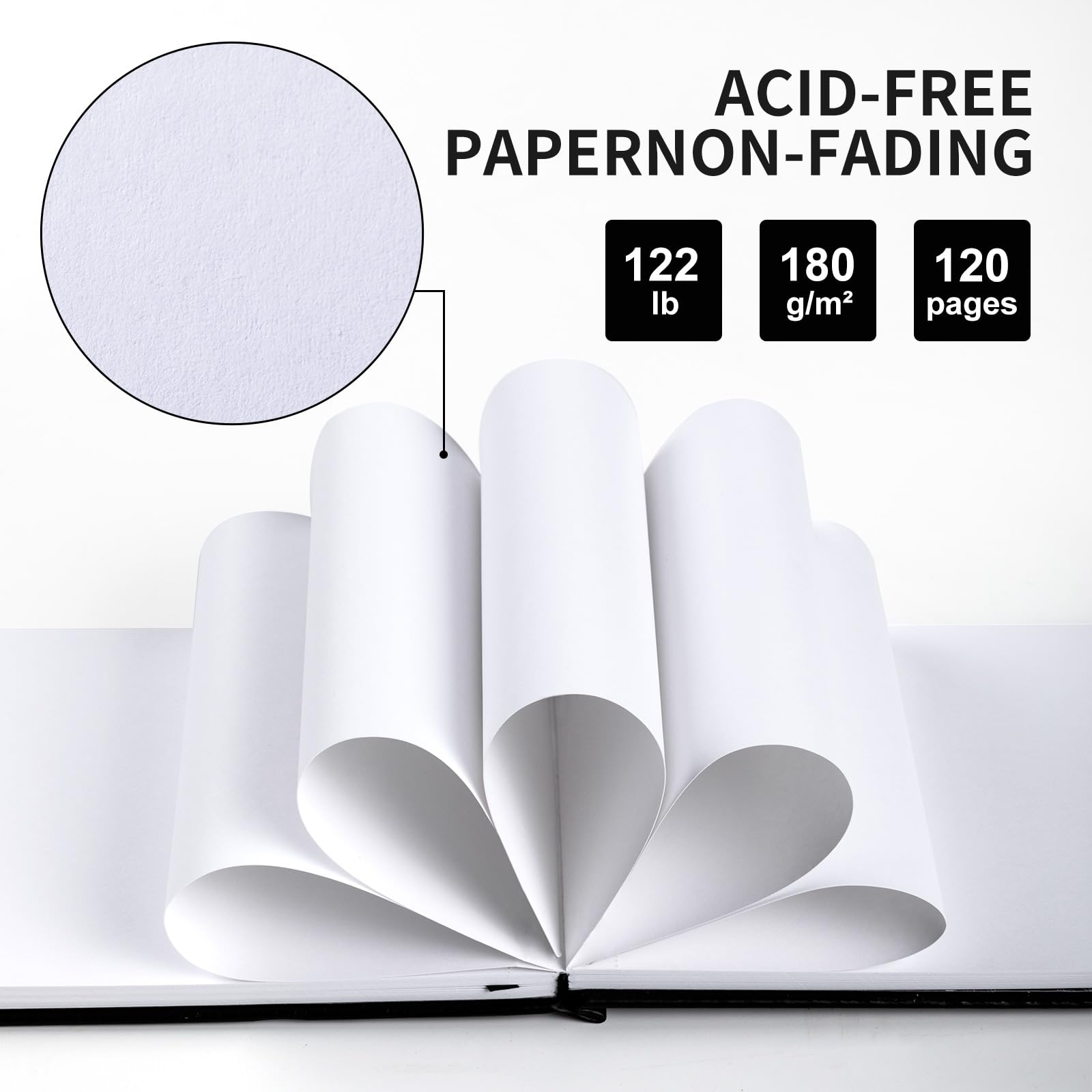 ALKALO Sketchbook Carnet de dessin carré avec élastique et ruban marque-page - 180 g/m² - 55 kg - Noir
