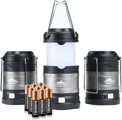 Cascade Mountain Tech Linterna LED impermeable IPX4 desplegable con 4 modos de luz, paquete de 3