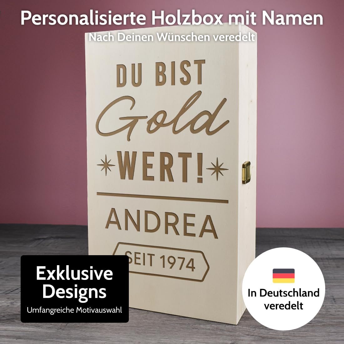 polar-effekt Sekt-Set 3-teilig Sektgläser 200 ml + Kiste aus Holz mit Gravur - Geschenk zum Geburtstag & Jubiläum - spülmaschinenfeste Gläser