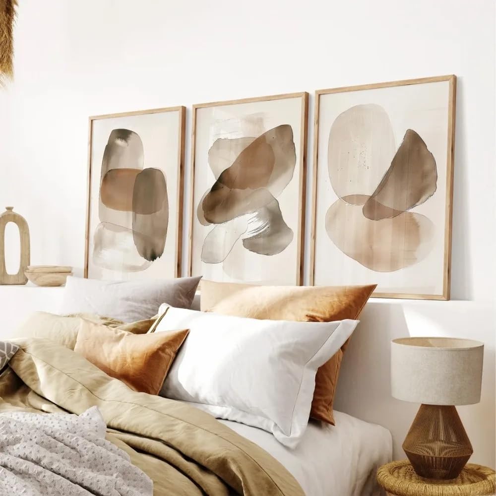 LTjiajuypd Contemporary Abstract Art Prints, Nordic Style Brown And Beige Canvas Artwork Living Room Bedroom Decoration(50x70cm-3Pcs)