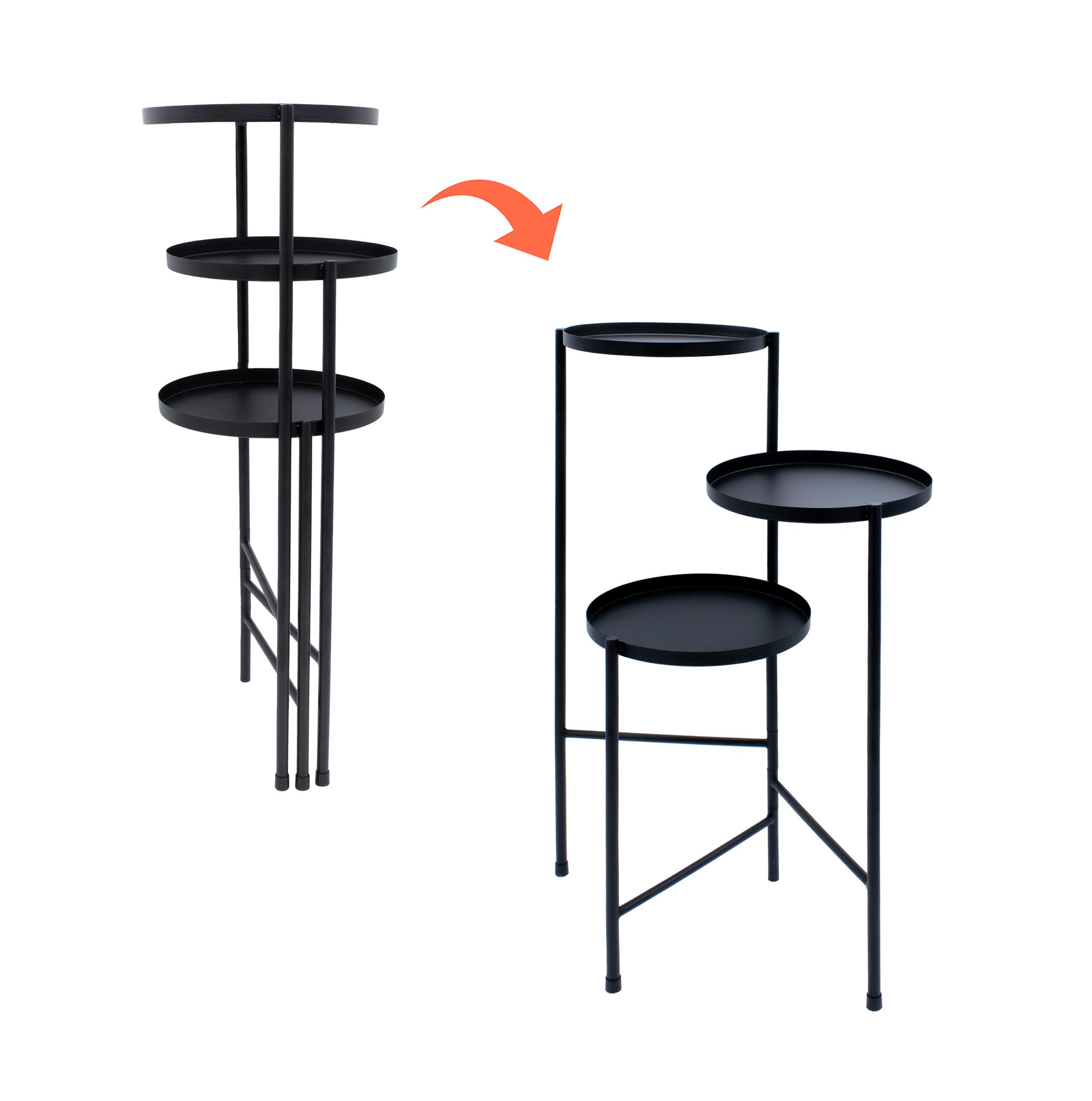 Spetebo Vaso da fiori in metallo con 3 ripiani, 70 x 52 cm, pieghevole, colore nero, per piante e fiori