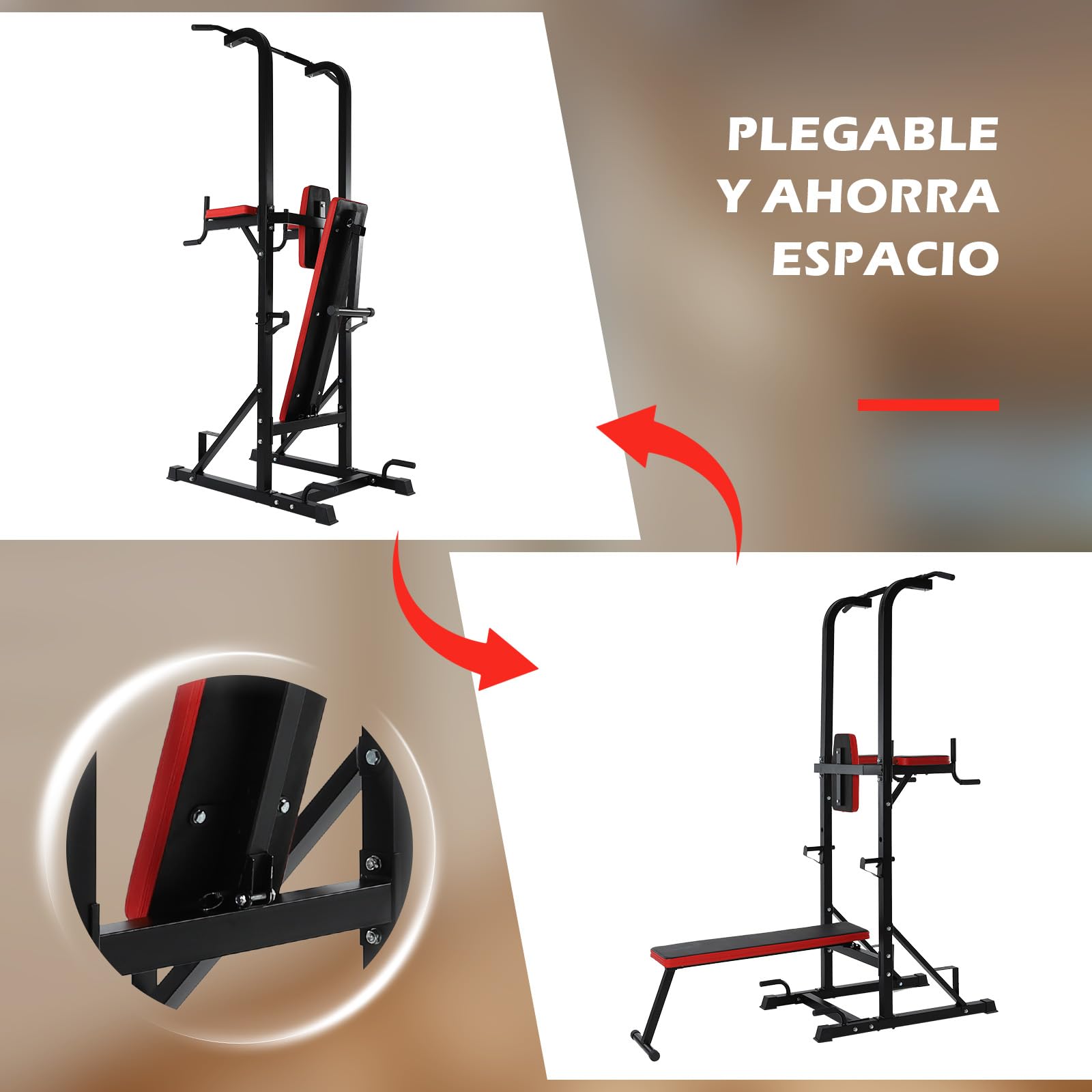 ISE Multiestación de musculación con Torre para levantamiento e inmersión en entrenamiento de fuerza + Banco de musculación plegable con 3 posiciones.Flexiones/dips/dominadas/press de banca