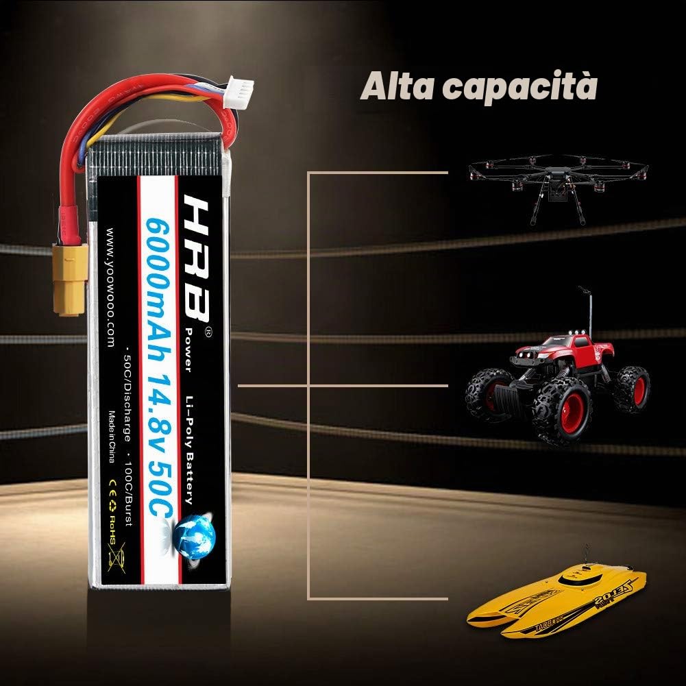 HRB 14.8V 6000mAh 4S 50C-100C RC Lipo Batteria con xt60 spina Per RC Autocarro Barca Drone Elicottero Quadcopter (EC3/Deans/Tamiya)