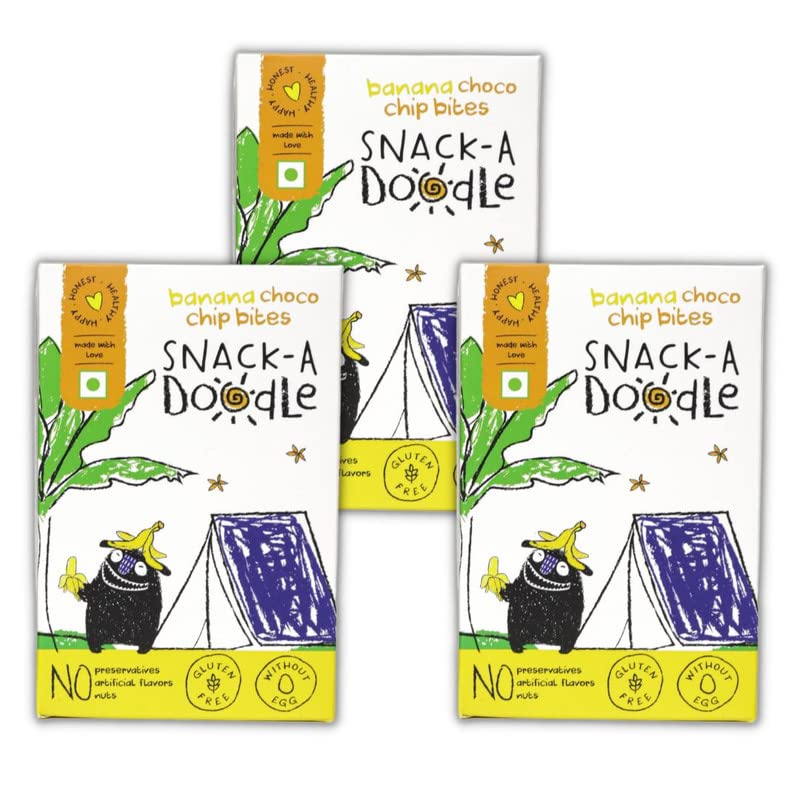 SNACK-A-DOODLE Banana Choco Chip Bites | Real Fruit Sweetened | Glutenfree | Vegan | No Nuts (Pack of 3)