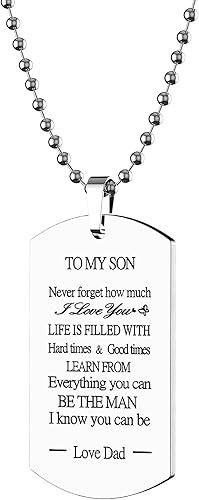 To My Son Dog Tag Military Stainless Steel Pendant Necklace gifts for Men Teen boys,Birthday Graduation Christmas Gifts to Son from Dad Mom