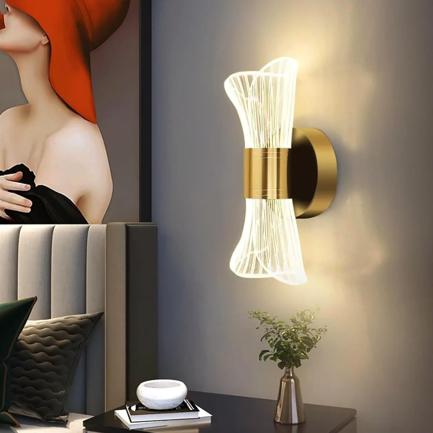 Groeien 12W | 3 Color LED Nordic LED Sconce Transparent Indoor Home Acrylic Wall Lamp for Bedroom Living Room Corridor Lighting Fixtures Wall Mount(Warm+Natural+Coolwhite) (Luxe Wave, 1)