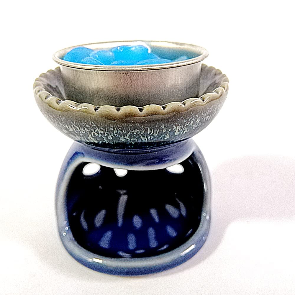 POPPIP Set of 2.2 inches high Small Mini Vintage Ceramic Candle Holder and 1 Candle Aromatic Essential Melts frarance Oil Warmer tealight Aromatherapy Diffuser Home Room Decorative, Gifts