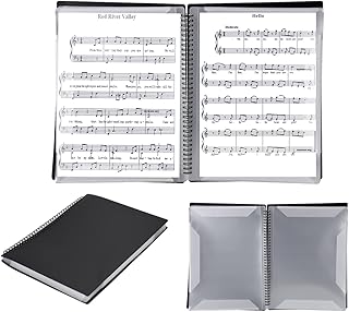 A4 Sheet Music File Folder Song File Clef Music Organizer Spiral-Bound Documents Holder Blank Plastic Concert Choral Folder 30 Pockets Piano Music Score Folder for Sheet Music Drawings and Documents