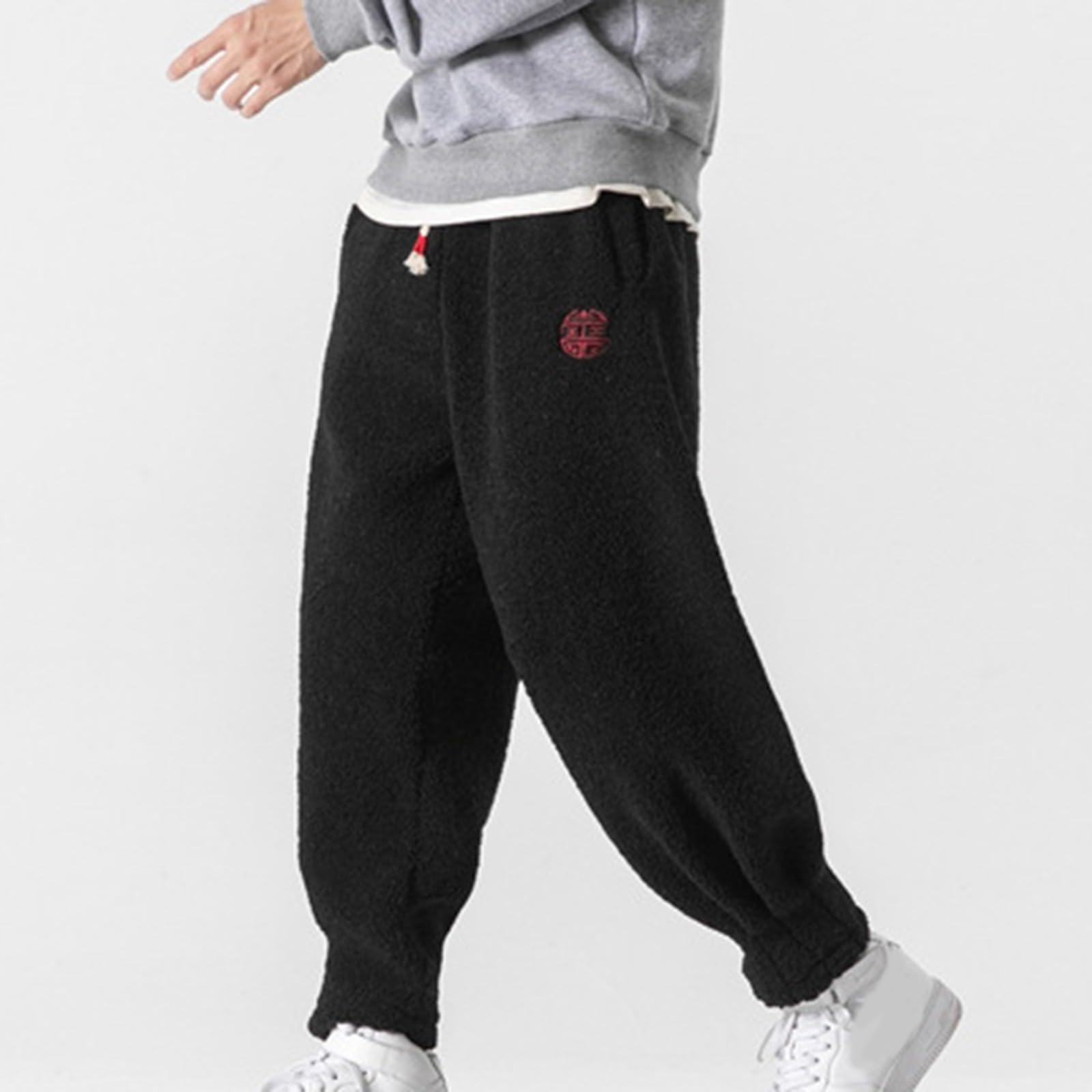 Generico Pantaloni Uomo con Pile Larghi con Polsini Taglie Forti Stile Cinese per Inverno Leggeri Caldi