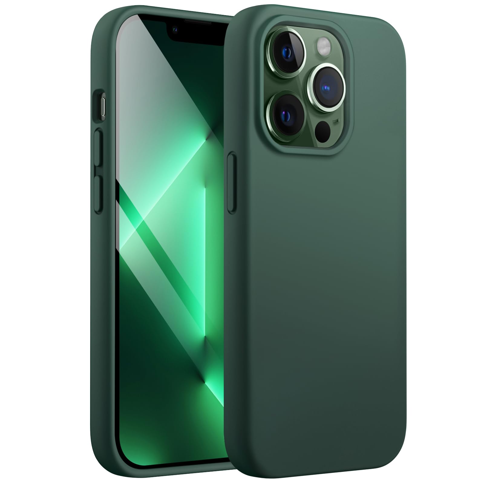 JETech Silicone Case for iPhone 13 Pro Max 6.7-Inch, Silky-Soft Touch Full-Body Protective Phone Case, Shockproof Cover with Microfiber Lining (Midnight Green)
