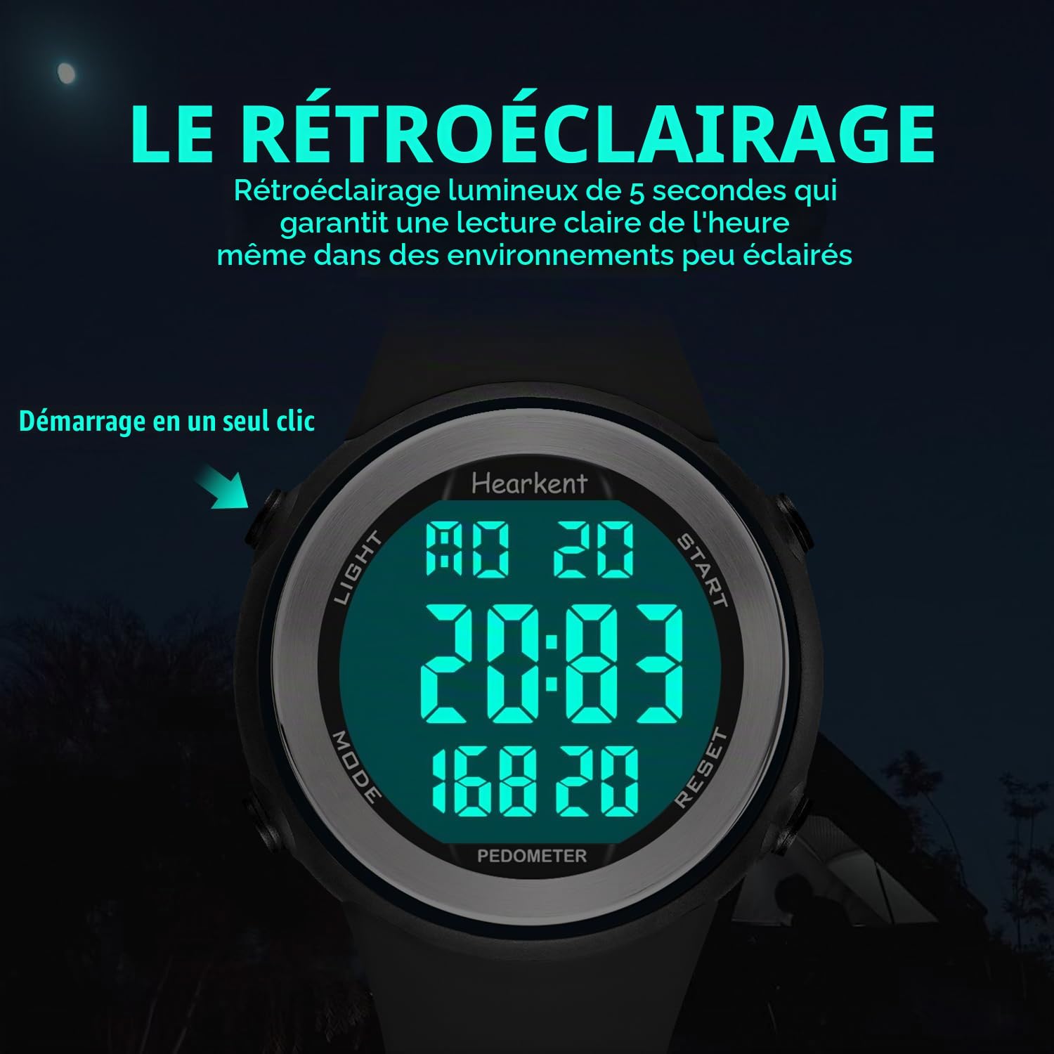 Hearkent Montre podomètre étanche avec compteur de pas, calories | Pour personnes âgées sans Bluetooth, pas besoin d'application, grands numéros LCD (vert)
