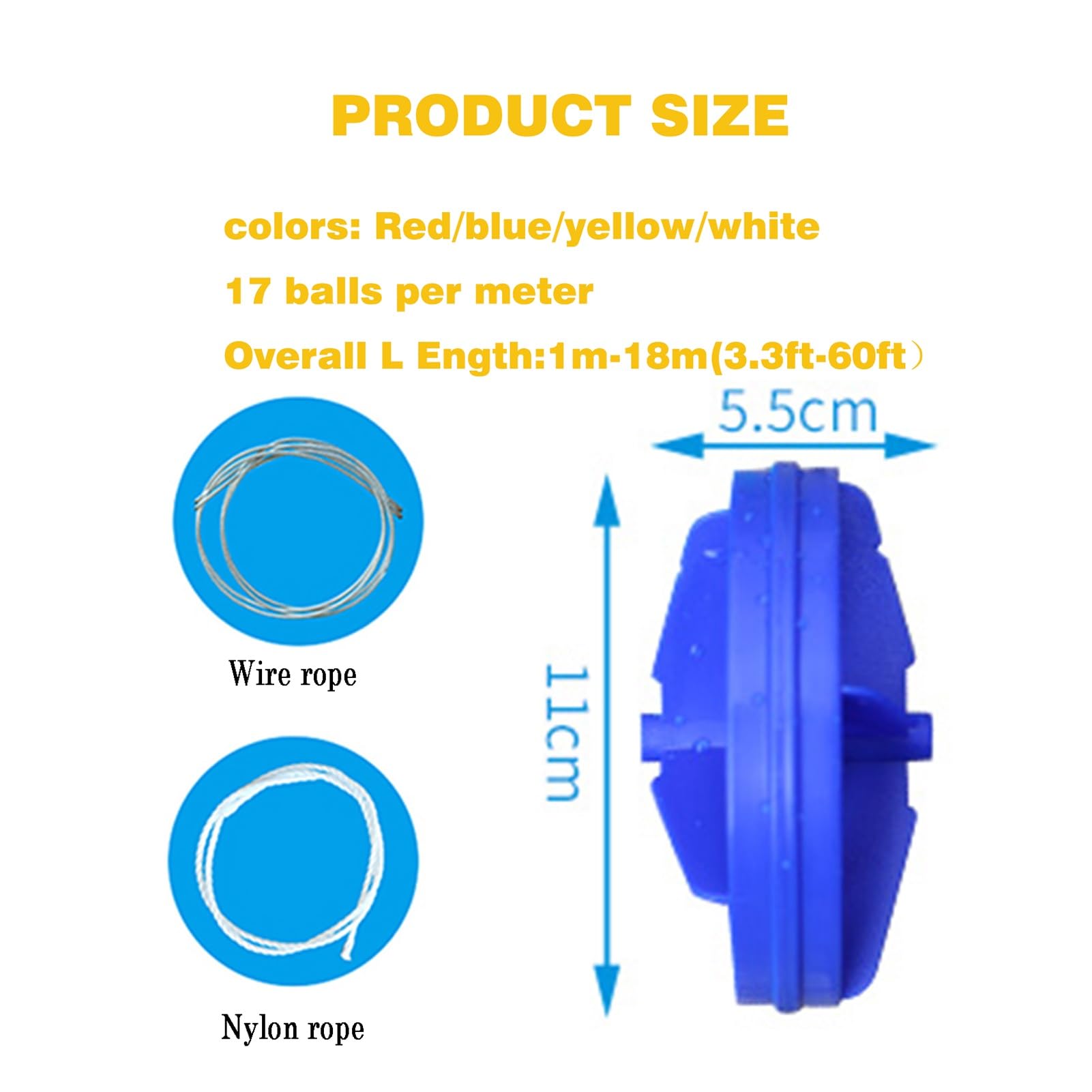 Generico Linea divisoria Galleggiante per corsie di Sicurezza per Piscine, Regolabile da 1 a 18 Metri, in Nylon Resistente, Ideale per Piscine Interne/Esterne, separazione in profondità, Maggiore SIC