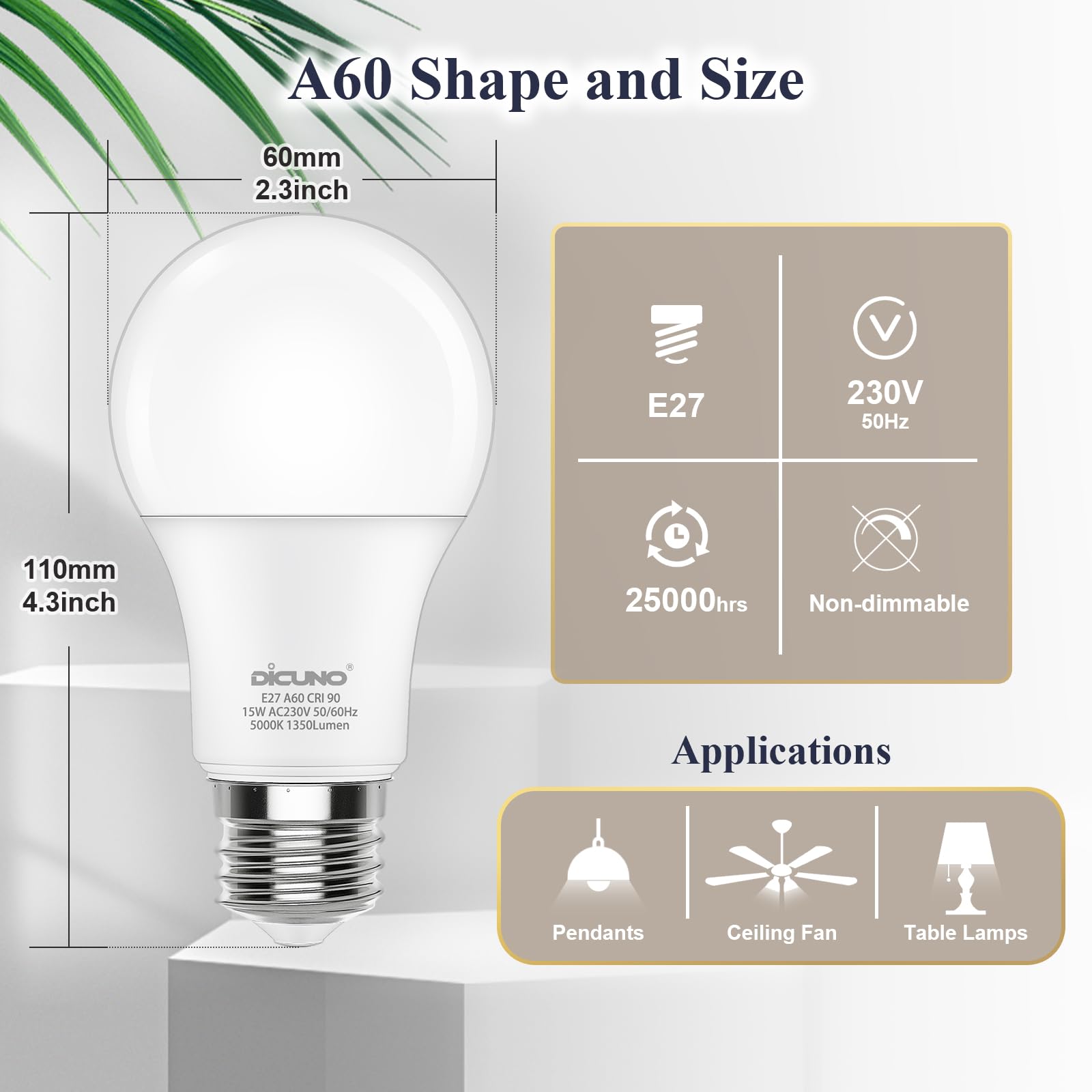 DiCUNO E27 Screw LED Bulb 15W, Daylight White 5000K, 100 Watts Halogen Equivalent, Large Screw in Light Bulb, 1350LM - Image 3