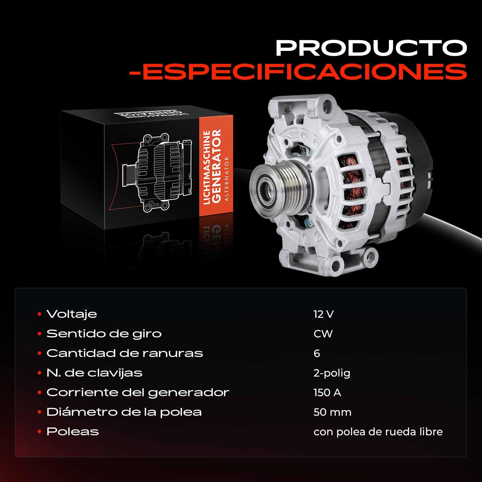 Frankberg Alternadores con Polea de Rueda Libre 12V 150A con polea libre
