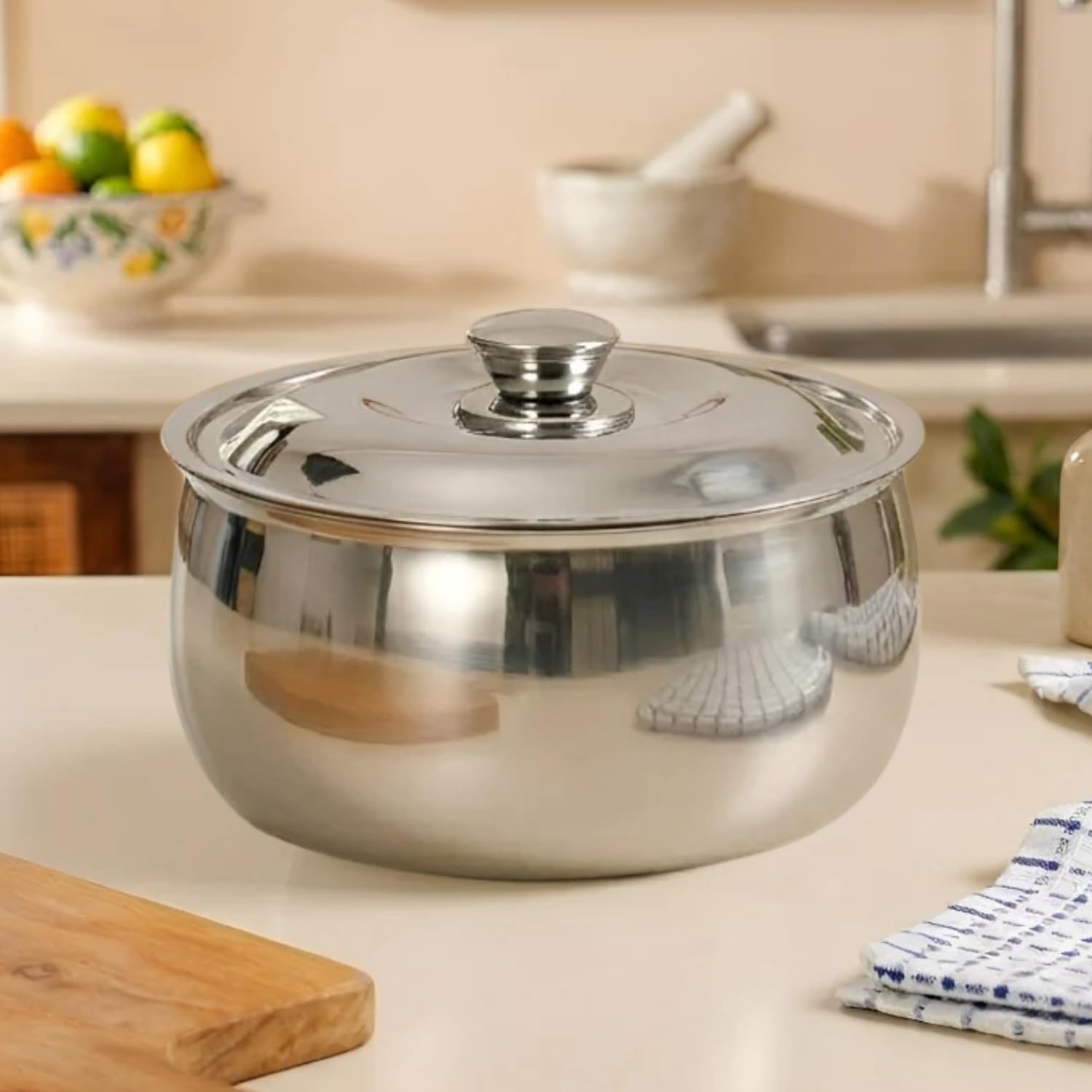 Nestasia Stainless Steel Insulated Casserole with Lid (2100 ml) - 100% Food Safe Steel Roti Hot Case with Self Locking Lid - Insulated Thermal Serveware | Rust Resistant & BPA - Free
