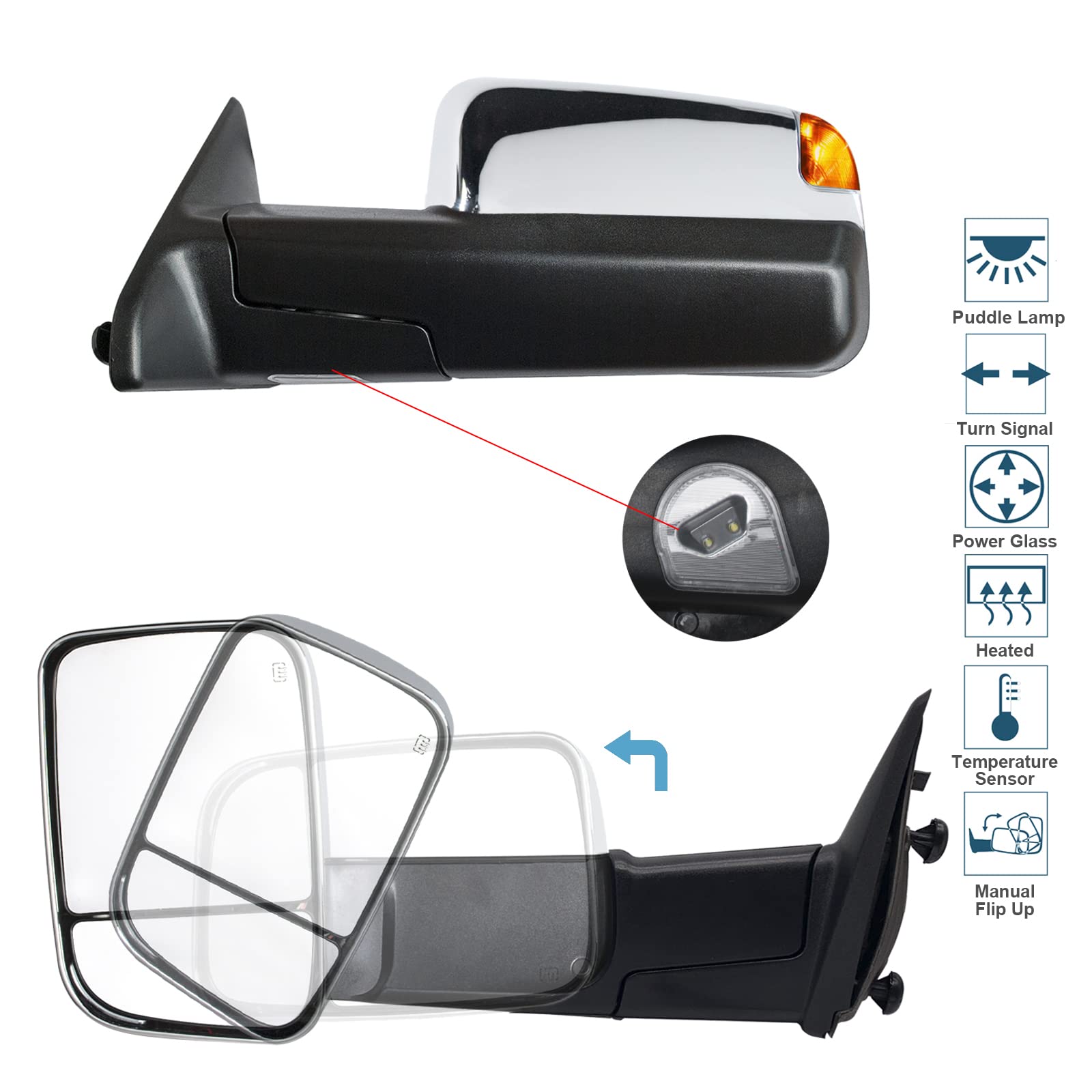 Driver Side Power Heated Tow Mirror For 2010-2018 Dodge Ram 1500, 2500, 3500 6 thumbnail image