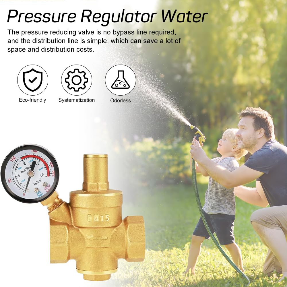 Réducteur De Pression D’eau Laiton DN15 1/2" - Réglable Avec Manomètre, Pour Maison Ou Usine