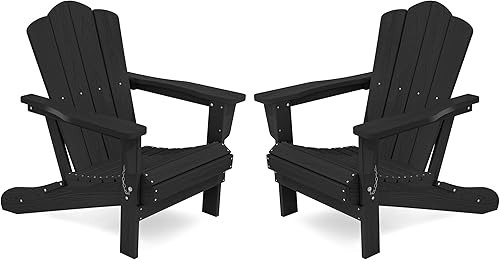 Vista 305 de KINGYES - Silla Adirondack plegable, sillas de patio de polietileno de alta densidad para todo tipo de clima, silla de césped con textura de madera