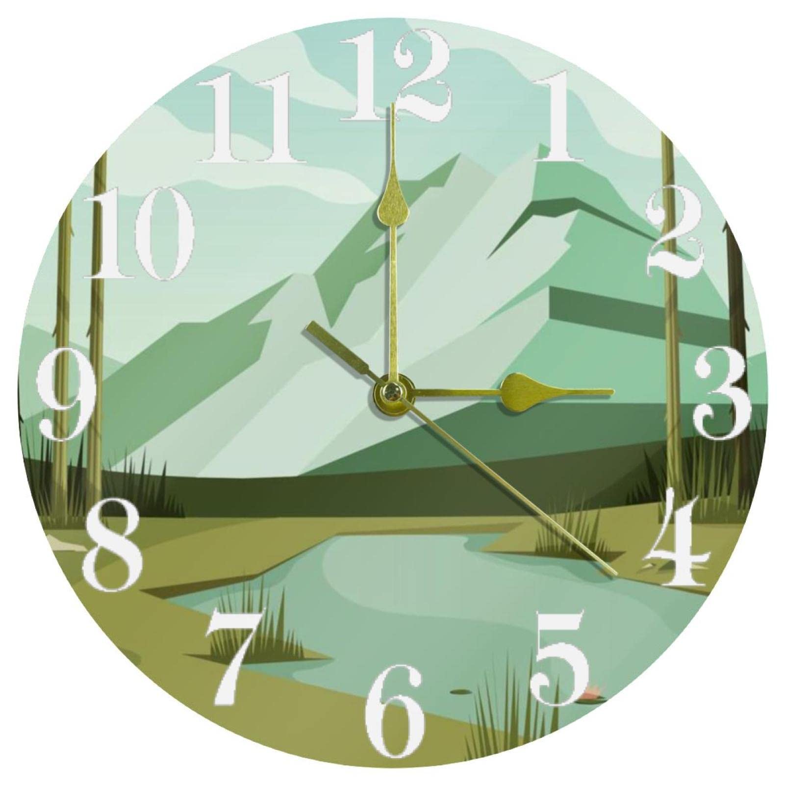 Horloge murale paysage ronde 25,4 cm pendule silencieuse maison et bureau