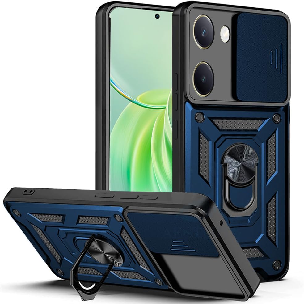 Image of Luxe Back Cover for Realme P3 Ultra 5G | D10 Tough Armor Case | Sliding Camera Shield | 360 Protection | Kickstand Ring Holder | Military-Grade Shockproof Bumper Case