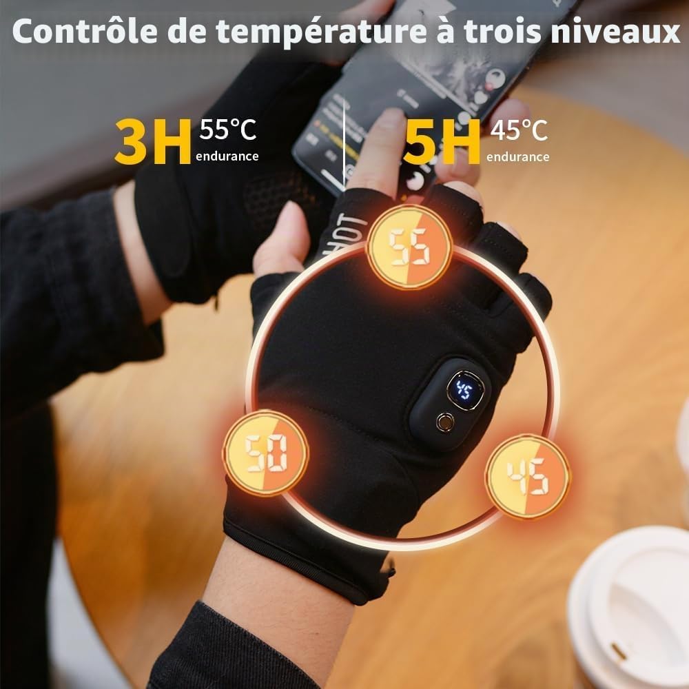 OBEST Gants Chauffants Rechargeables,Gants Chauffants Moto pour Homme Femme,3 Niveaux de Chaleur,Imperméables Écran Tactile pour Moto, Vélo, Ski, Patinagegants,Escalade