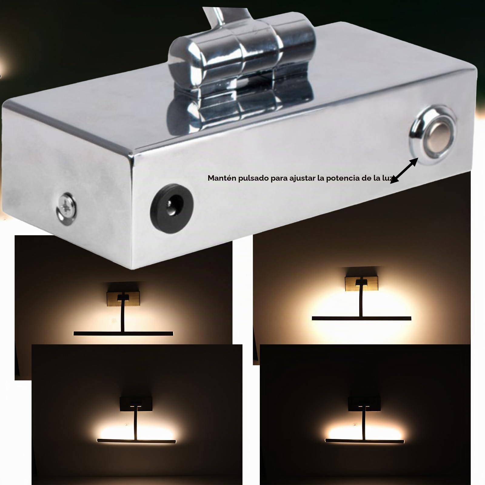 Alpinaluz Aplique LED Recargable para Cuadros, Espejos y Muebles, 4W, 34cm, Luz Cálida Regulable 2700K, Batería de Litio con 6h de Autonomía, Acabado en Cromado