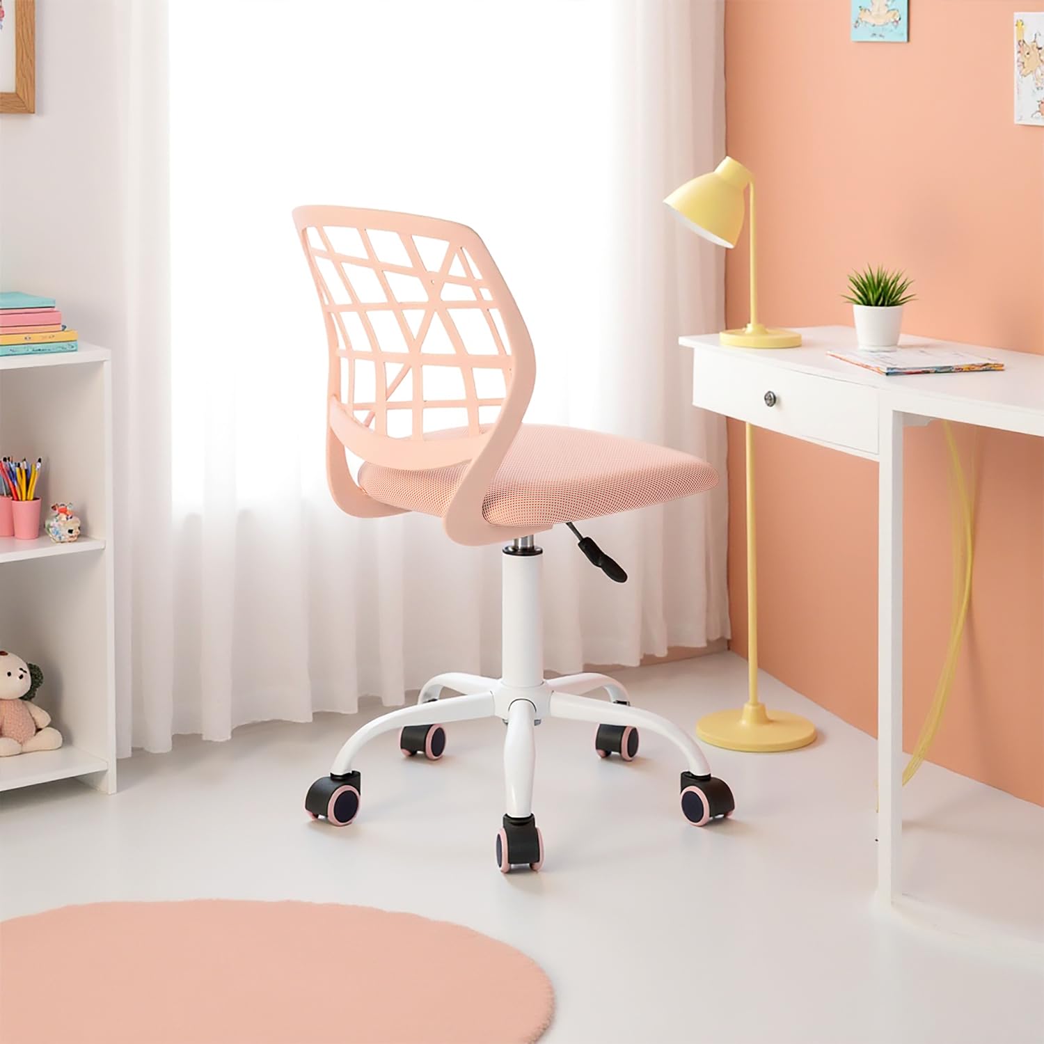 FurnitureR Chaise de Bureau pivotante à Hauteur réglable avec Petit Trou pour Chambre d'enfant ou Salle d'étude, Rose Plica