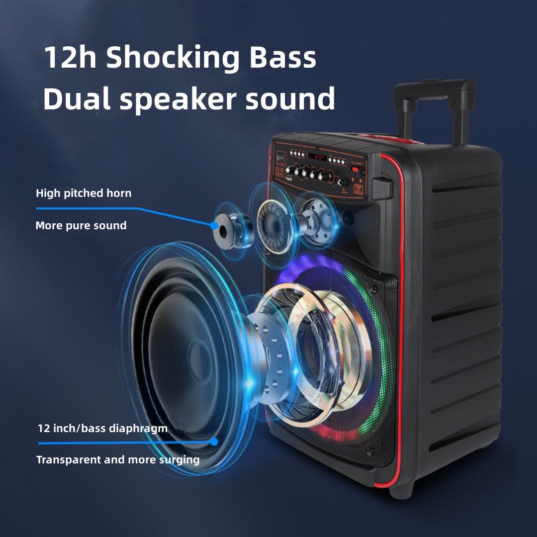 Macchina karaoke Bluetooth con subwoofer, altoparlanti portatili per feste per interni ed esterni, telecomando a infrarossi, luci LED a cinque colori, per casa e viaggio