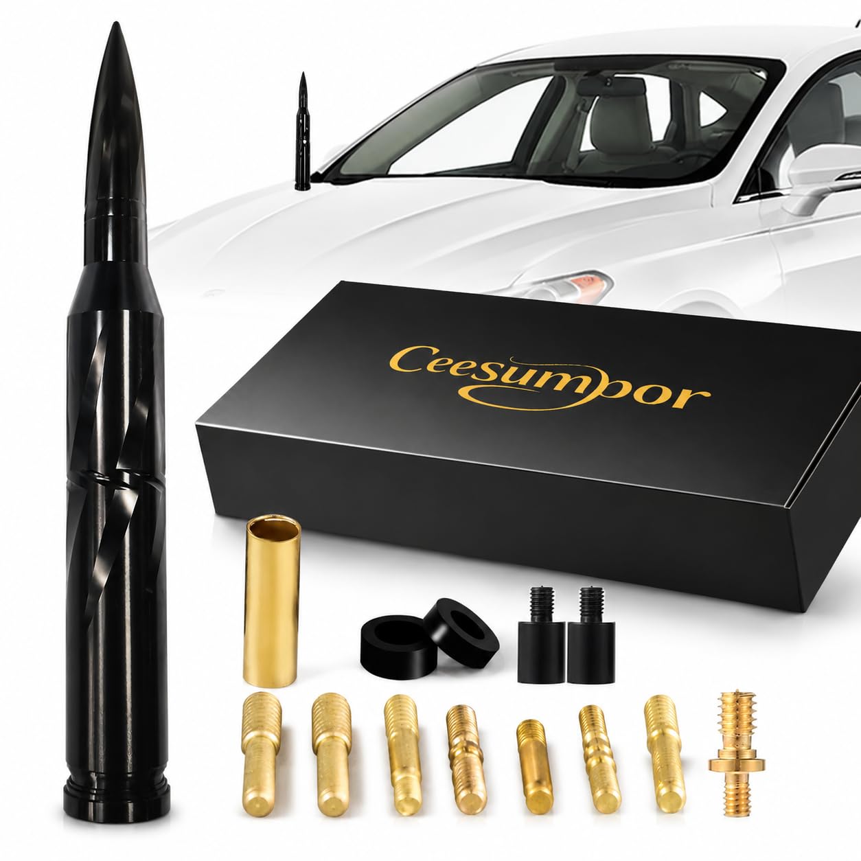 50 Cal Bullet Antenna, Black Truck Antenna Replacement with Spiral Design