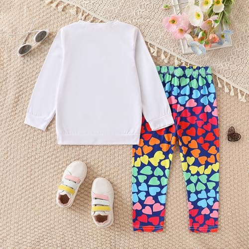 Image of Kids Toddler Girl Clothes Heart Letter Print Long-sleeved round collar top+Letter Print Pants Outfits Set