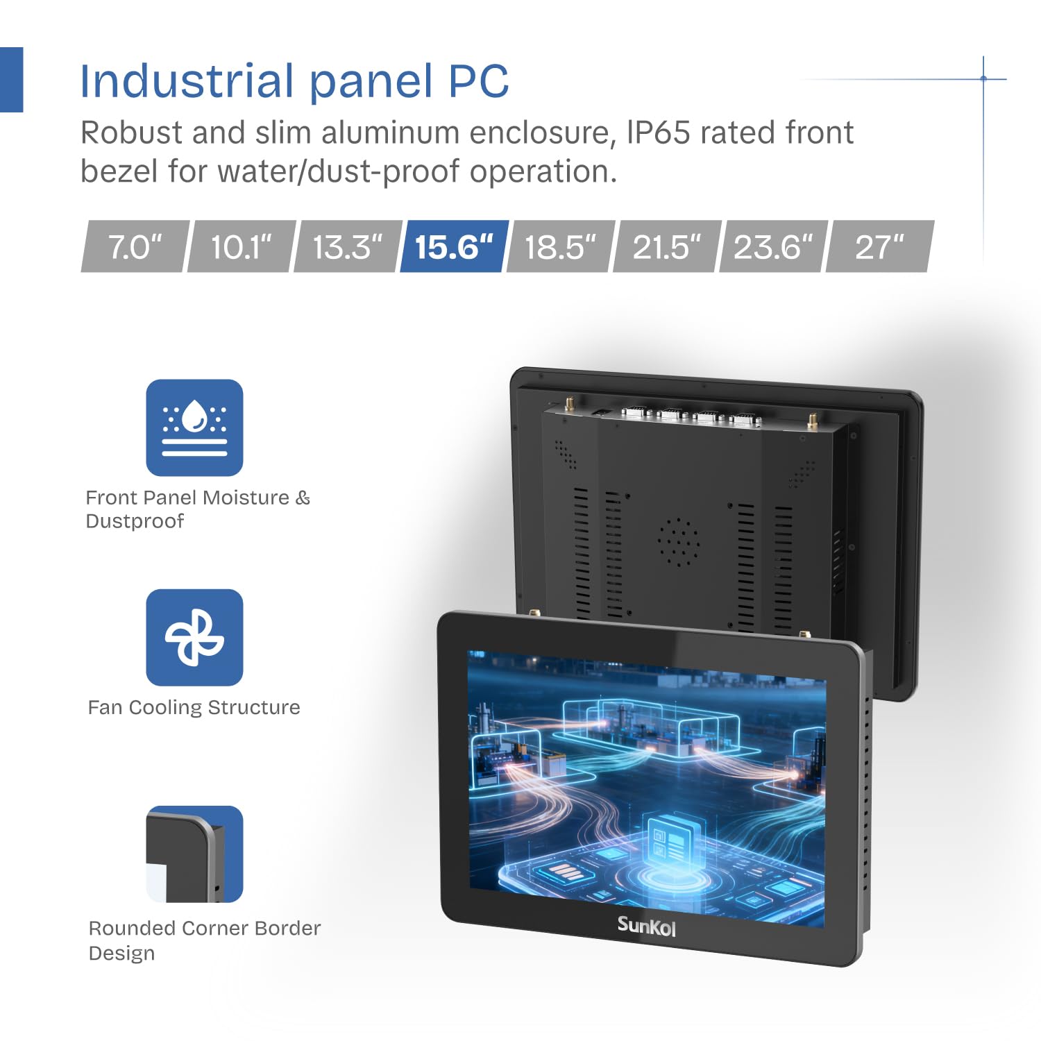 15,6 Pollici Embedded Industrial Panel PC,IP65 Capacitivo 1920 * 1080 Touch Screen,VESA,Winows 10 Computer per Automazione,HDMI,2xLAN,4xUSB,6xRS232,VGA(I5-3210M,8GB-DDR3 RAM 256GB SSD)