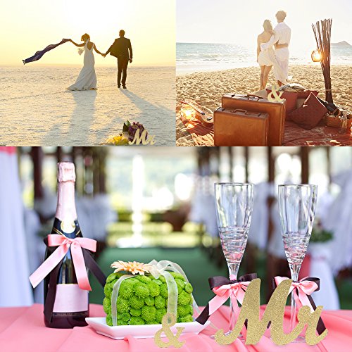 Haperlare Vintage Style Gold Mr and Mrs Sign Mr & Mrs Wooden Letters Wedding Sweetheart Table Sign with Gold Glitter Letters for Wedding Photo Props Party Top Table Decorations with 5 Flower Pads - Thumbnail 3