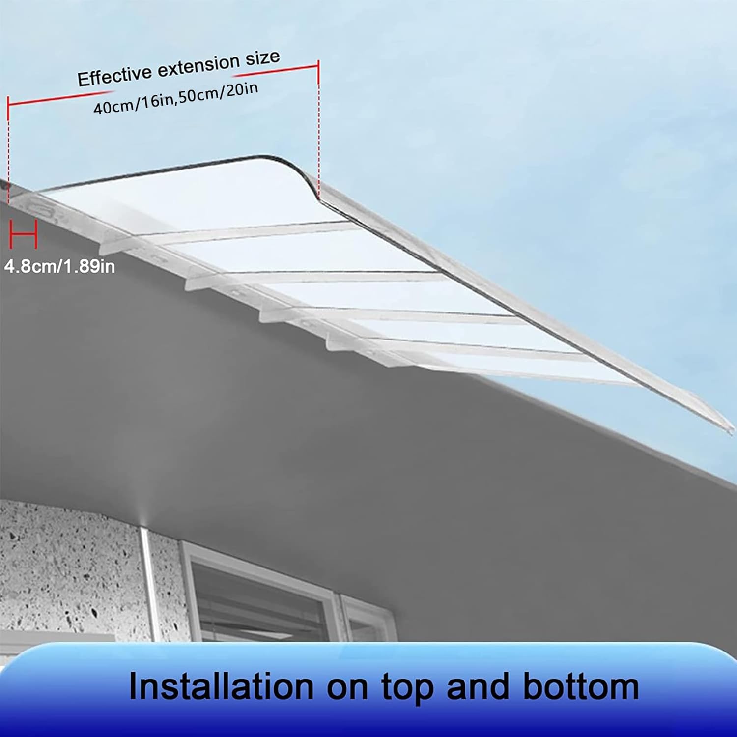 Curved Door Window Awning Canopy,Transparent Porch Awning Outdoor Garden Polycarbonate Sun Shetter,3.5mm Thick Porch Canopy,for Door Porch, Patio, Roof, Outdoor (50x90cm/20x35in)
