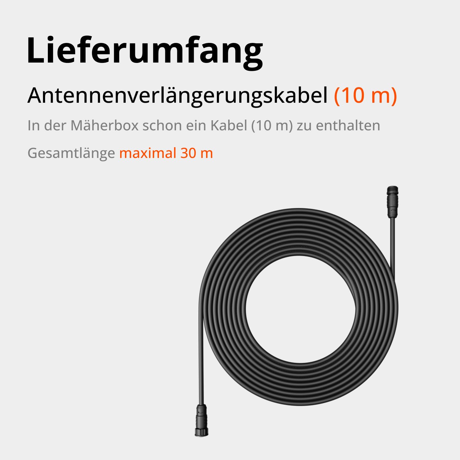 Segway Navimow Antennenverlängerungskabel (10 m), Zubehör für Mähroboter Navimow i105E, i108E, i205 AWD, i208 AWD, H500E-VF, H800E-VF, H1500E-VF, H3000E-VF