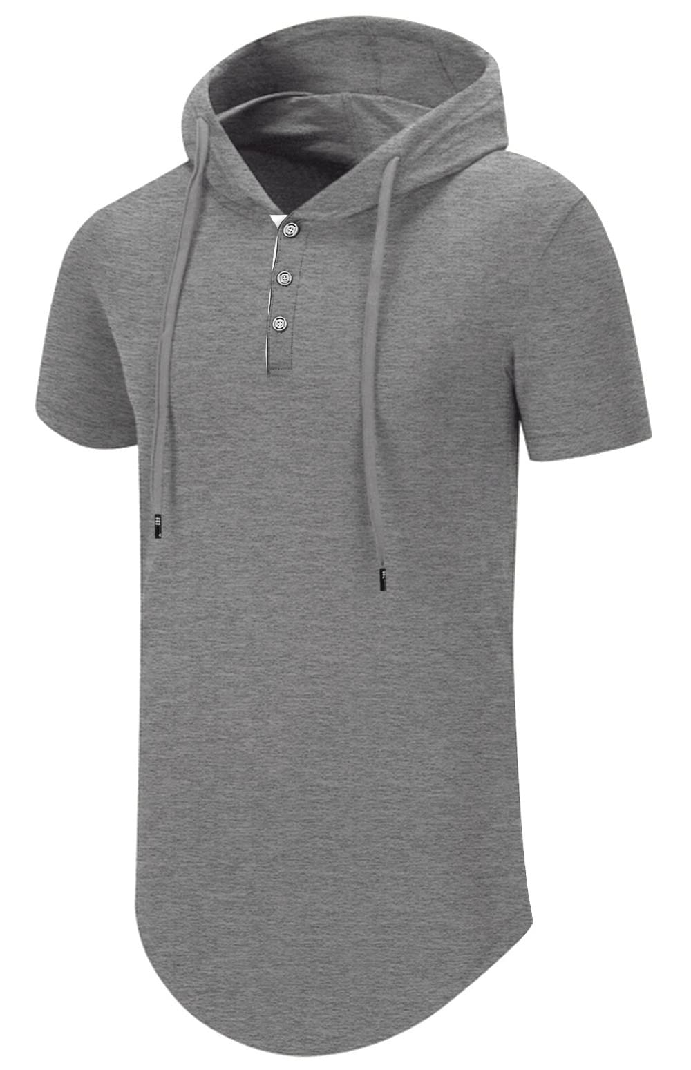 KUYIGO Uomo Felpa con Cappuccio Manica Corta Moda Sportiva in Cotone per Allenamento con Bottoni Pullover Hip Hop con Cappuccio Taglie Plus S-5XL