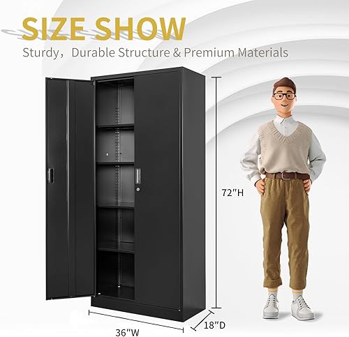 Miniatura 107 de Armario de almacenamiento de metal con puertas con cerradura y 2 estantes ajustables, gabinetes de metal de 71 pulgadas de alto, armarios de garaje,