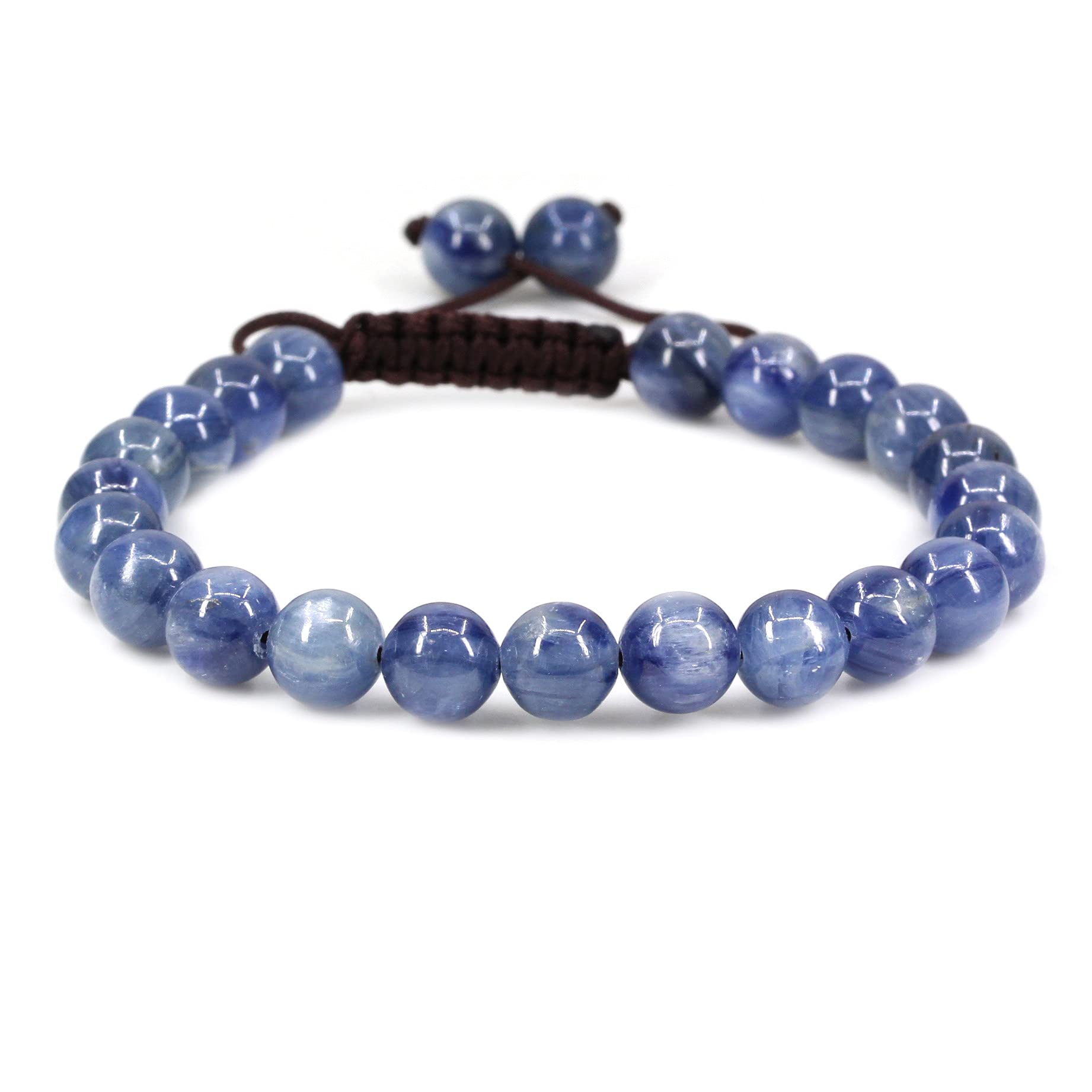 Pulseras unisex con cuentas redondas de cristal de 8 mm, ajustables, trenzadas, con borlas de macramé