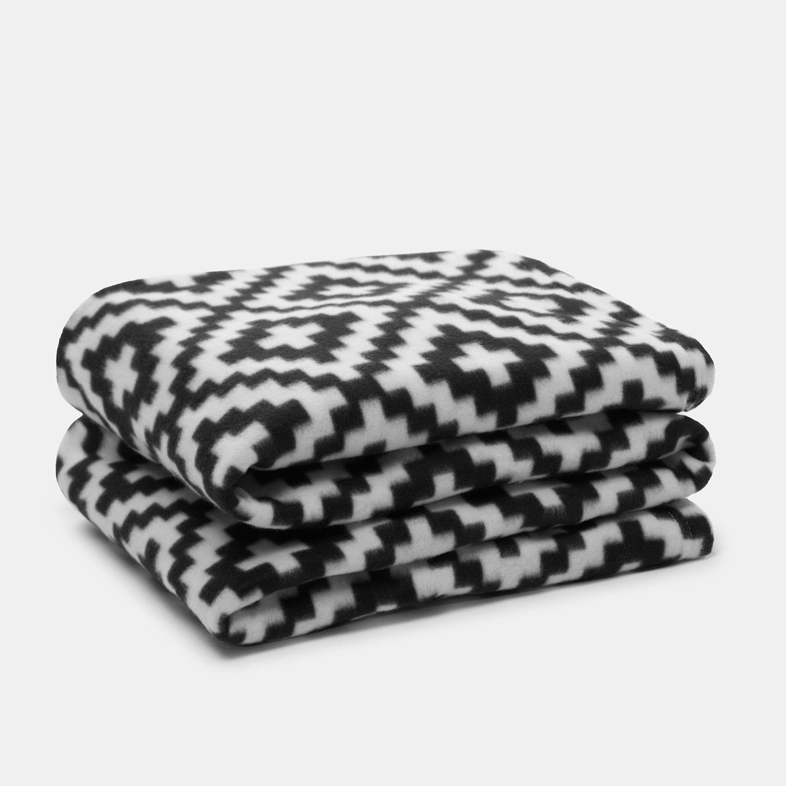 OHS Fleece Geo Tile Throw - Bed Blanket - Travel - Garden Chair - White