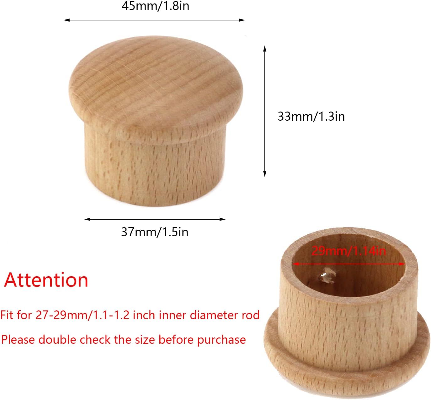 KUMGROT 2 Pcs Window Curtain Rod Finials Wooden Curtain Rods