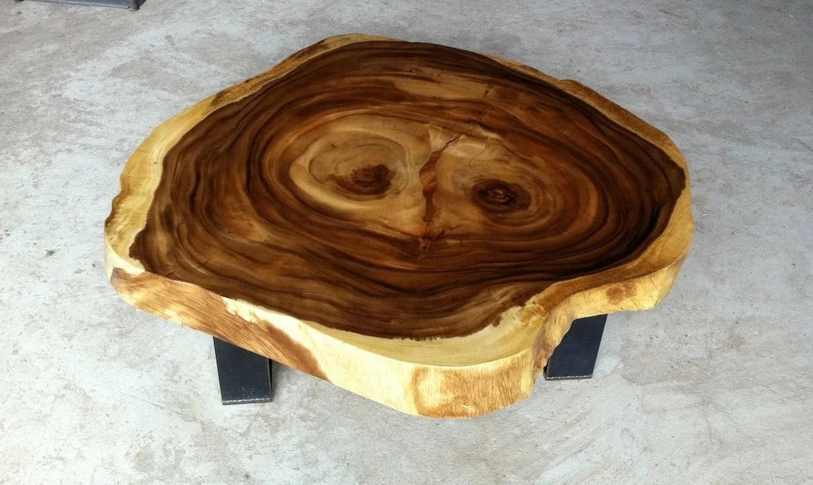 RESINHOMEFURNITURE Stunning Live Edge Acacia Wood Coffee Table Living Room Table Center Table Dining Table Hallway Table Office Table Side/End Table Home Décor (Without Stand, 36 x 36 Inches)